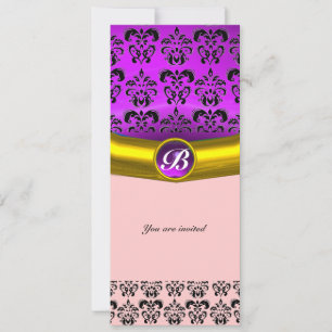Convites PEDRA GEMA DAMASCO MONOGRAMA roxo branco preto