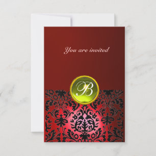 Convites PEDRA GEMA DAMASCO MONOGRAMA vermelho amarelo rsvp