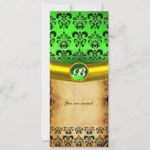 Convites PEDRA GEMADA MONOGRAMA DAMASCO, pergaminho marrom