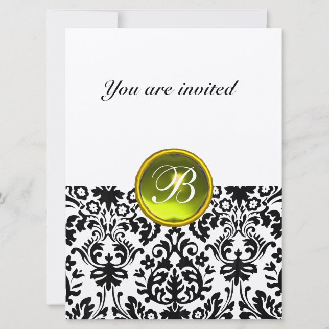 Convites PEDRA PRECIOSA DAMASCO MONOGRAMADA  manchada de am (Frente)