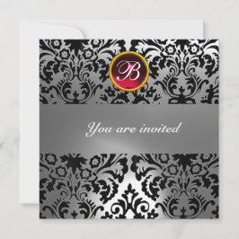 CONVITES PEDRA PRECIOSA DAMASCO PRETO E BRANCO COM MONOGRAM