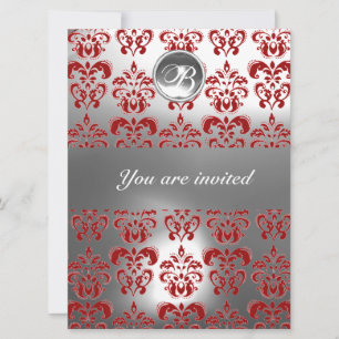 CONVITES PEDRA PRECIOSA DE DAMASCO VERMELHO E BRANCO MONOGR