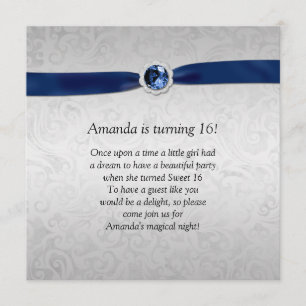 Convites Pedra preciosa de prata da fita azul do damasco do