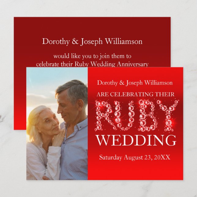 Convites Pedras brilhantes de casamento de rubi foto convit (Frente/Verso)