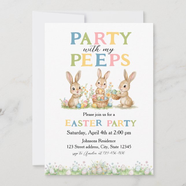 Convites Peeps Easter Invitation Custom Kids Easter Party (Frente)