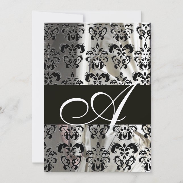 CONVITES PEGA BRANCA NEGRA DAMASK MONOGRAM SILVER (Frente)