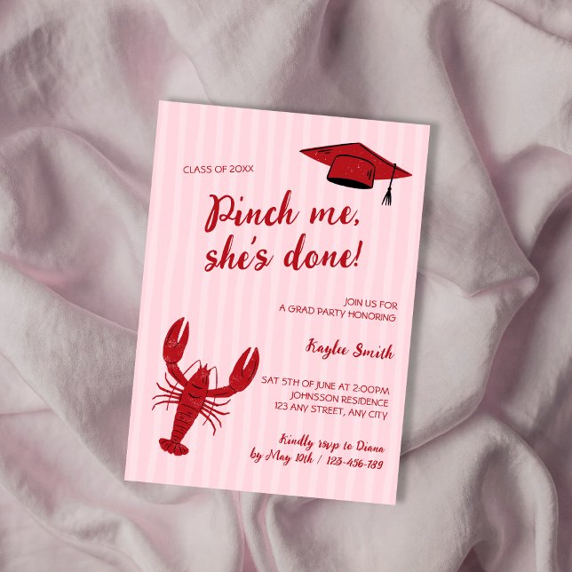 Convites Pega-me, ela fez Festa de formatura de lagosta (Pinch Me She's Done Crawfish Graduation Party Invitation)