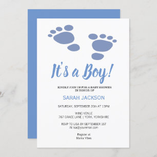 Convites Pegada bonita azul moderno É um Chá de fraldas