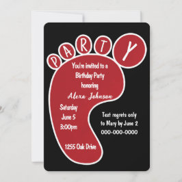 Convites Pegada De Festa de aniversário Vermelha Em Preto