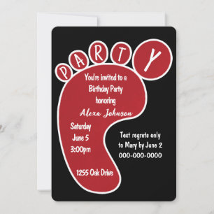 Convites Pegada De Festa de aniversário Vermelha Em Preto