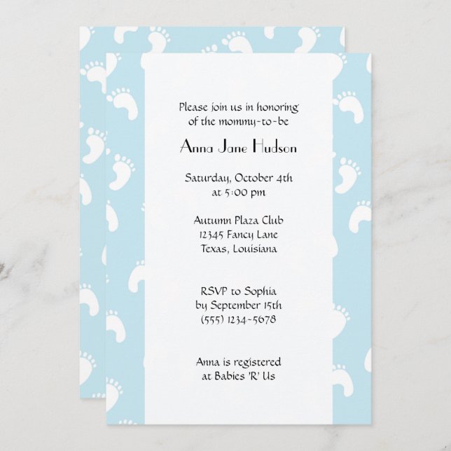 Convites Pegadas de Bebê, Pé de Bebê, Passos de Rodada, Chá (Frente/Verso)