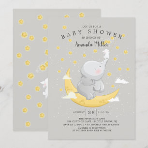 Convites Pegue Um Chá de fraldas Elefante Neutro De Estrel