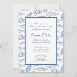 Convites Peixe Azul e Branco e Elegante Evento Costeiro de 