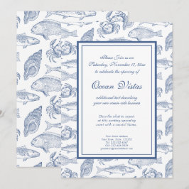 Convites Peixe Azul e Branco e Elegante Evento Costeiro de