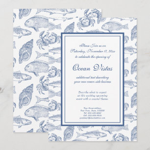 Convites Peixe Azul e Branco e Elegante Evento Costeiro de