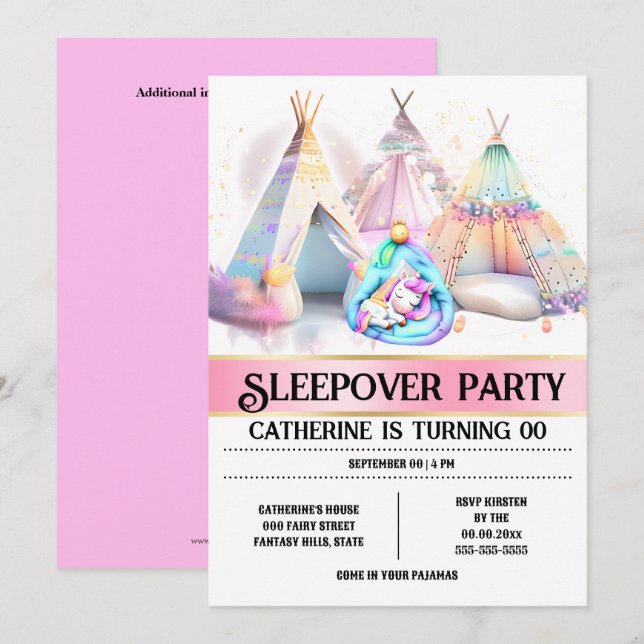 Convites Peixe-cama cor-de-rosa, branco-claro, sono (Frente/Verso)