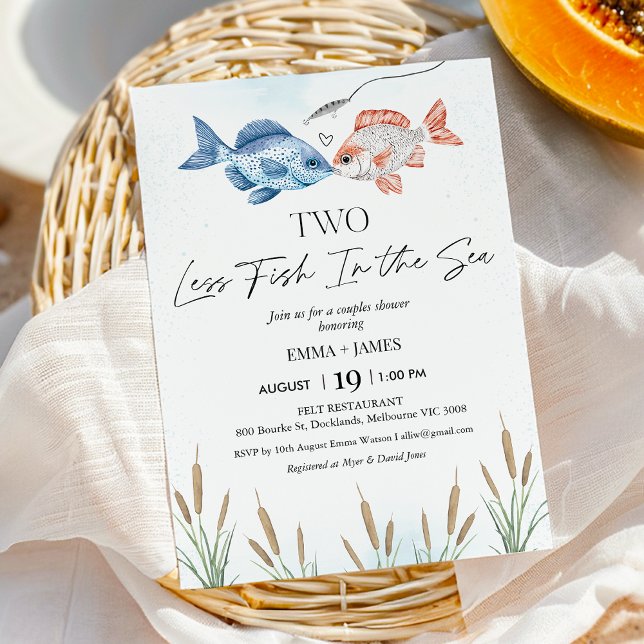Convites Peixe Cortado Menos Dois Em Chá De Casais De Brida (Cute Two Less Fish In The Sea Couples Shower invitation. Fish Themed Bridal Shower Invitation )