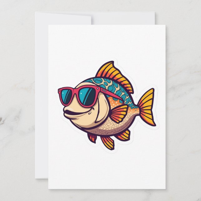 Convites Peixe Funky com Adesivo de Óculos de Sol (Frente)