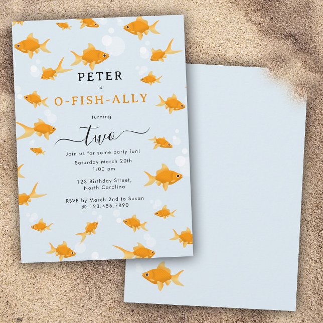 Convites Peixe-gato-do-mato-doce Água O Peixe Ally Aniversá (Cute Goldfish Swimming Water O Fish Ally Birthday Invitation)