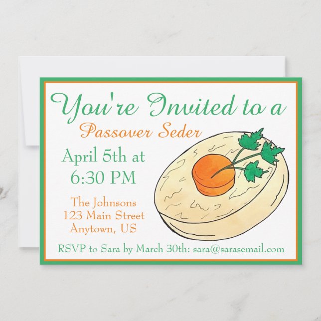 Convites Peixe Gefilte Jantar de Shabbat Judaico Seder de P (Frente)