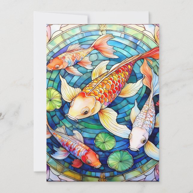 Convites Peixe Koi em Vidro Colorido  (Frente)