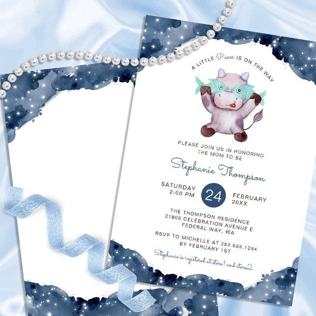 Convites Peixes Celestiais - Chá de fraldas de Sinal de Ast (Celestial Pisces Astrology Sign Baby Shower Invitation)