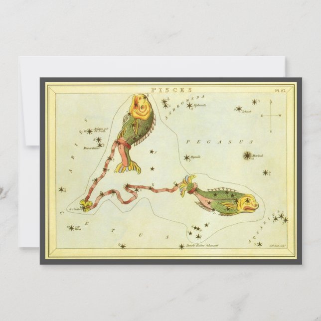 Convites Peixes, Espelho de Urânia da Constelação Vintage (Frente)