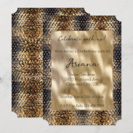 Convites Pele Preta de Cobra de Bronze Dourado Chic