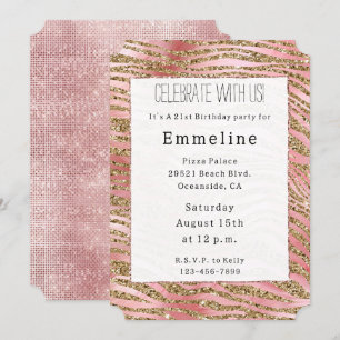 Convites Peles cor-de-rosa Dourada Zebra brilhante