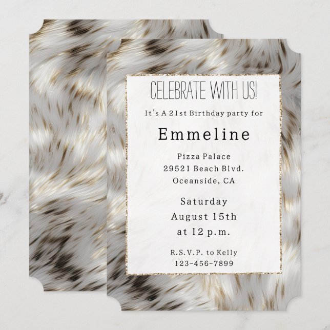 Convites Peles Douradas e brancas com pelo (Frente/Verso)