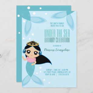 Convites Pêlos pretos de MERMAID ANIVERSÁRIO personalizados