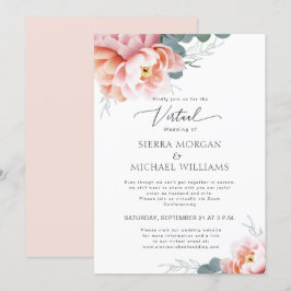 Convites Pêmona Rosa Rosa Blush Floral de Casamento Virtual