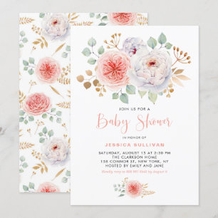 Convites Pêmonas de Aquarela Dourada Folhas Chá de fralda