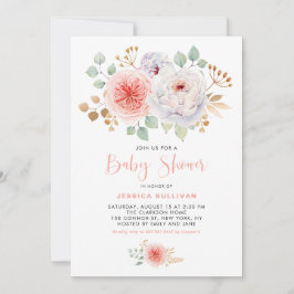 Convites Pêmonas de Aquarela Dourada Folhas Chá de fraldas