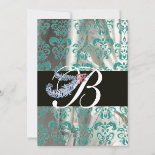 CONVITES PENA DE DIAMANTE AZUL BRANCO SEDA DAMASCO MONOGRAM