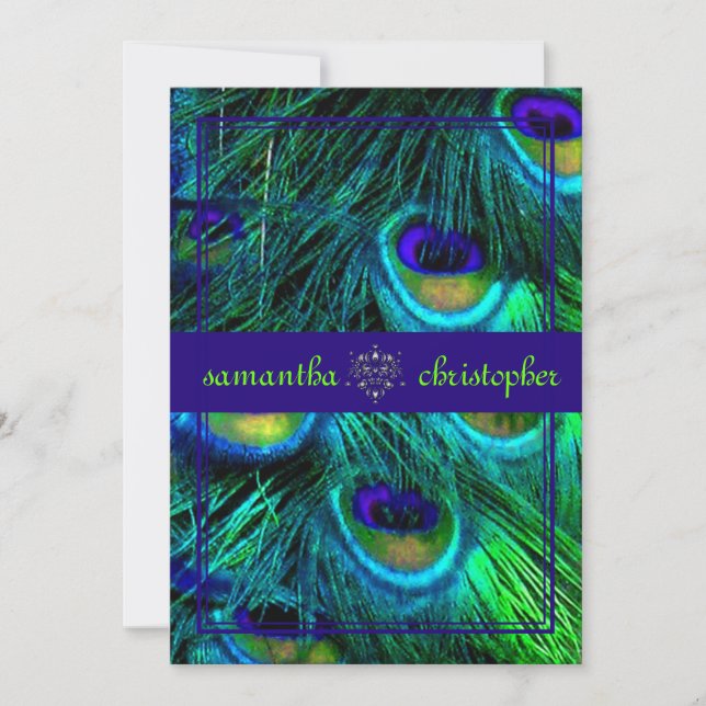 Convites Pena de pavão/aqua/turquesa (Frente)