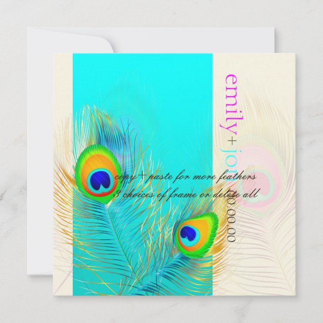 Convites pena de pavão PixDezines/aqua/turquesa (Frente)