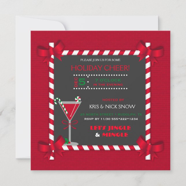 Convites Pena de Quadro Negro de Natal com Moldura de Cana  (Frente)