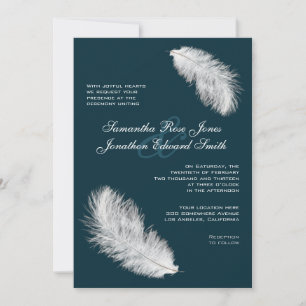 Convites Penas Brancas Negra Casamento Teal