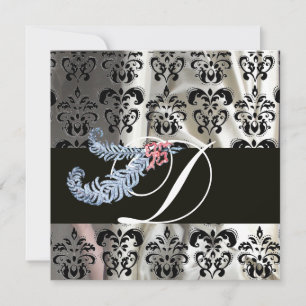 CONVITES PENAS DE DIAMANTE BRANCO SEDA PRETA DAMASCO MONOGR