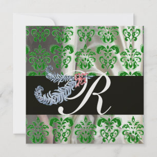 CONVITES PENAS DE DIAMANTE GELA VERDE SEDA DAMASCO MONOGRAM