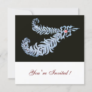 Convites PENAS DE DIAMANTE ROSA PRETA Branca Casamento