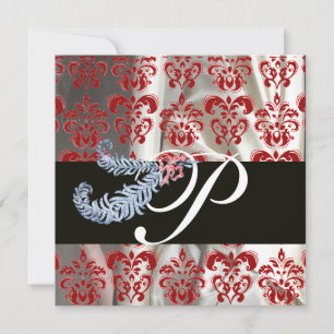 CONVITES PENAS DE DIAMANTE VERMELHO BRANCO DAMASCO MONOGRAM