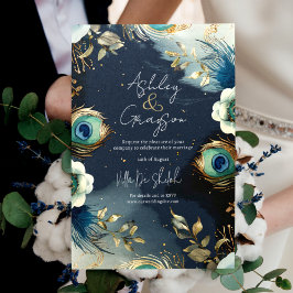 Convites Penas de Pavão Celestial Casamento Elegante