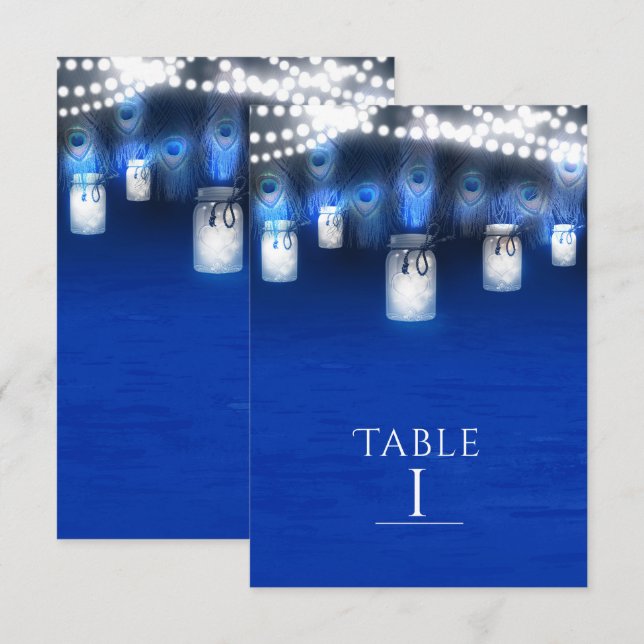 Convites Penas de Pavão, Pote de Mason & Número da Mesa com (Frente/Verso)