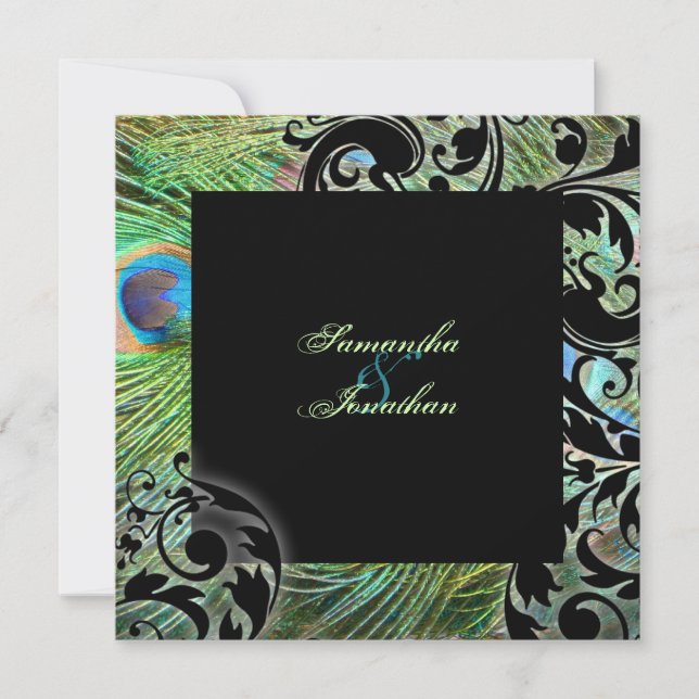 Convites Penas de Pavões Verde-Teal de Casamento (Frente)