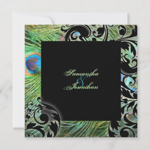 Convites Penas de Pavões Verde-Teal de Casamento
