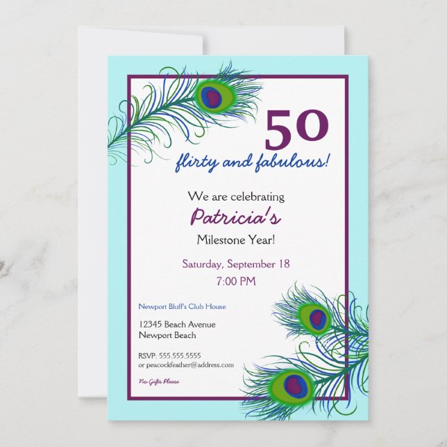 Convites Penas de peacock clássicas e contemporâneas (Frente)