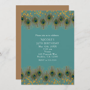 Convites Penas de peacock e pontos Dourados QUALQUER Convit