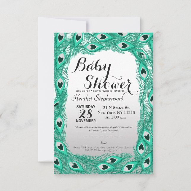 Convites Penas de Peacock Teais em Branco para Gradiente de (Frente)